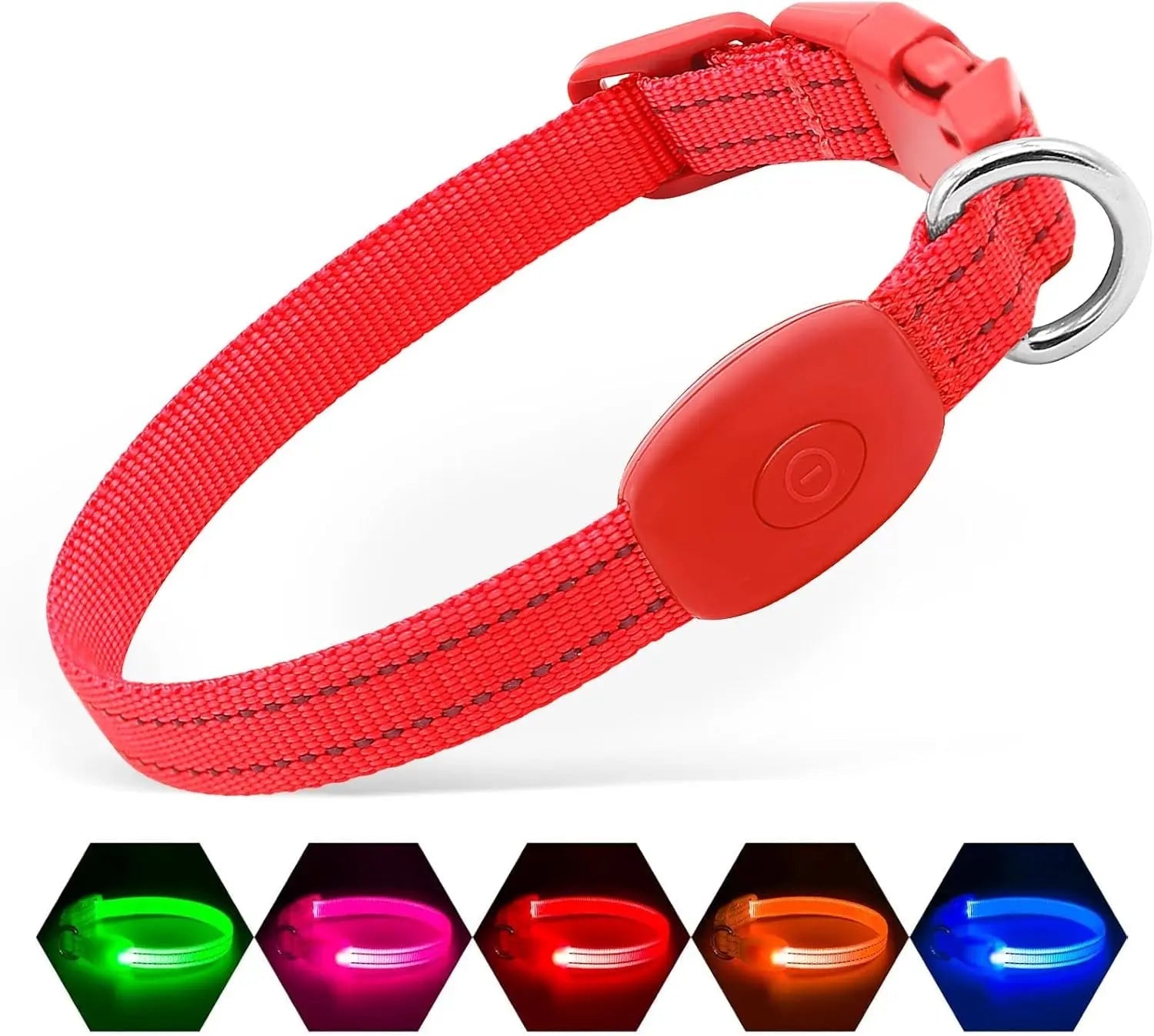 LED Dog Collar Rechargeable Light-Up Safety Collar for Night Walking (colors) Red X-Small