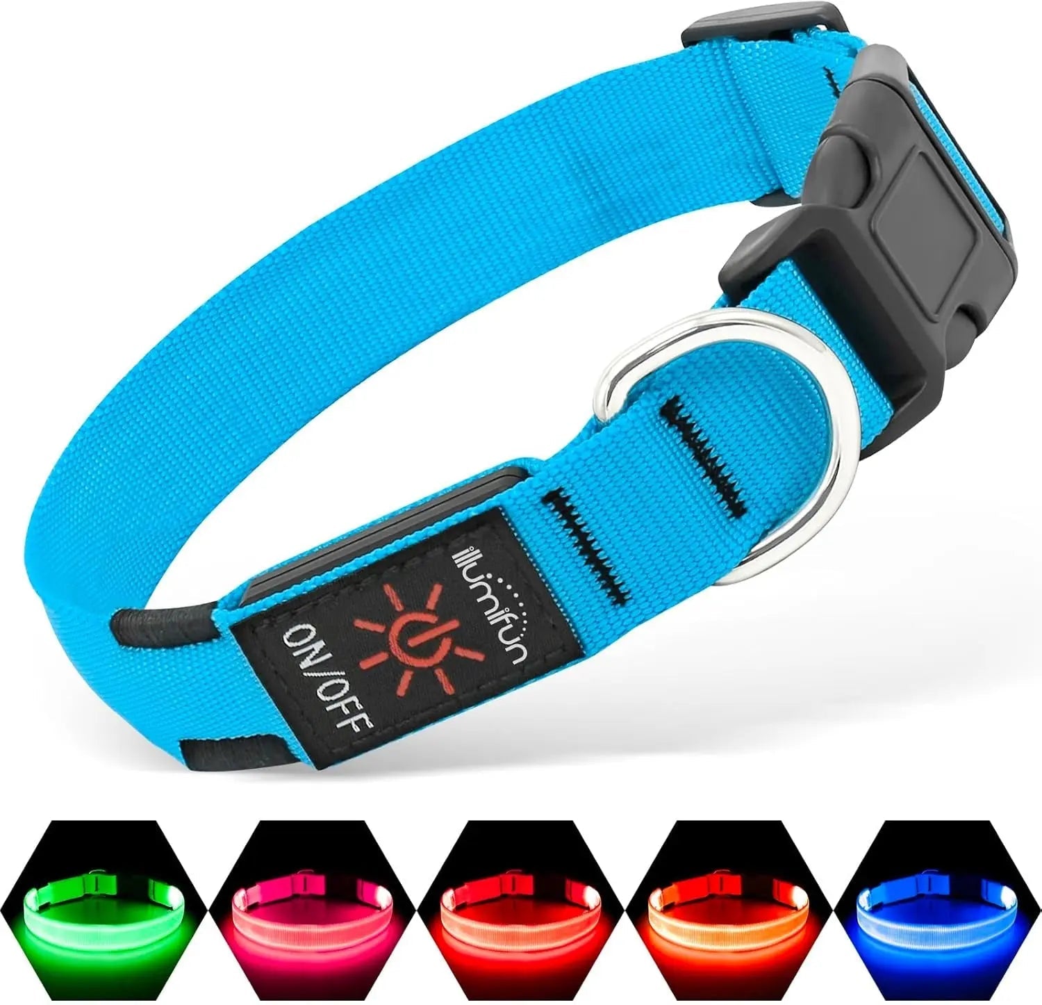 LED Dog Collar Rechargeable Light-Up Safety Collar for Night Walking (colors) Blue