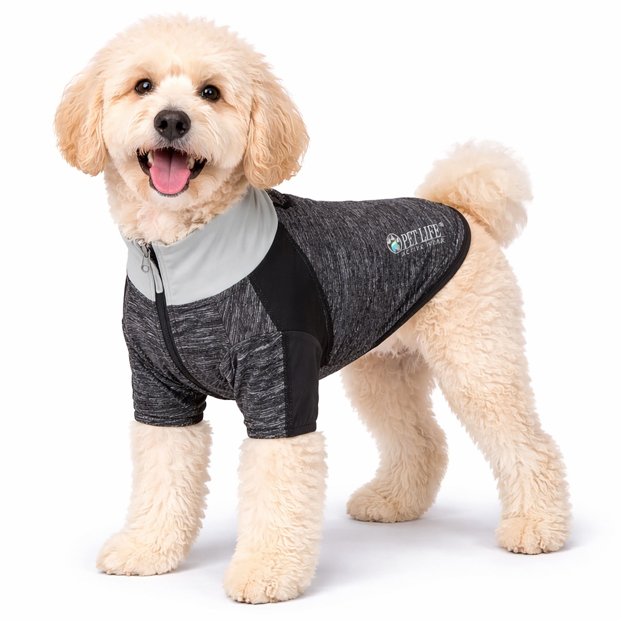 Pet Life ® Active 'Chewitt Wagassy' 4-Way-Stretch Yoga Fitness Long-Sleeve Dog T-Shirt Black