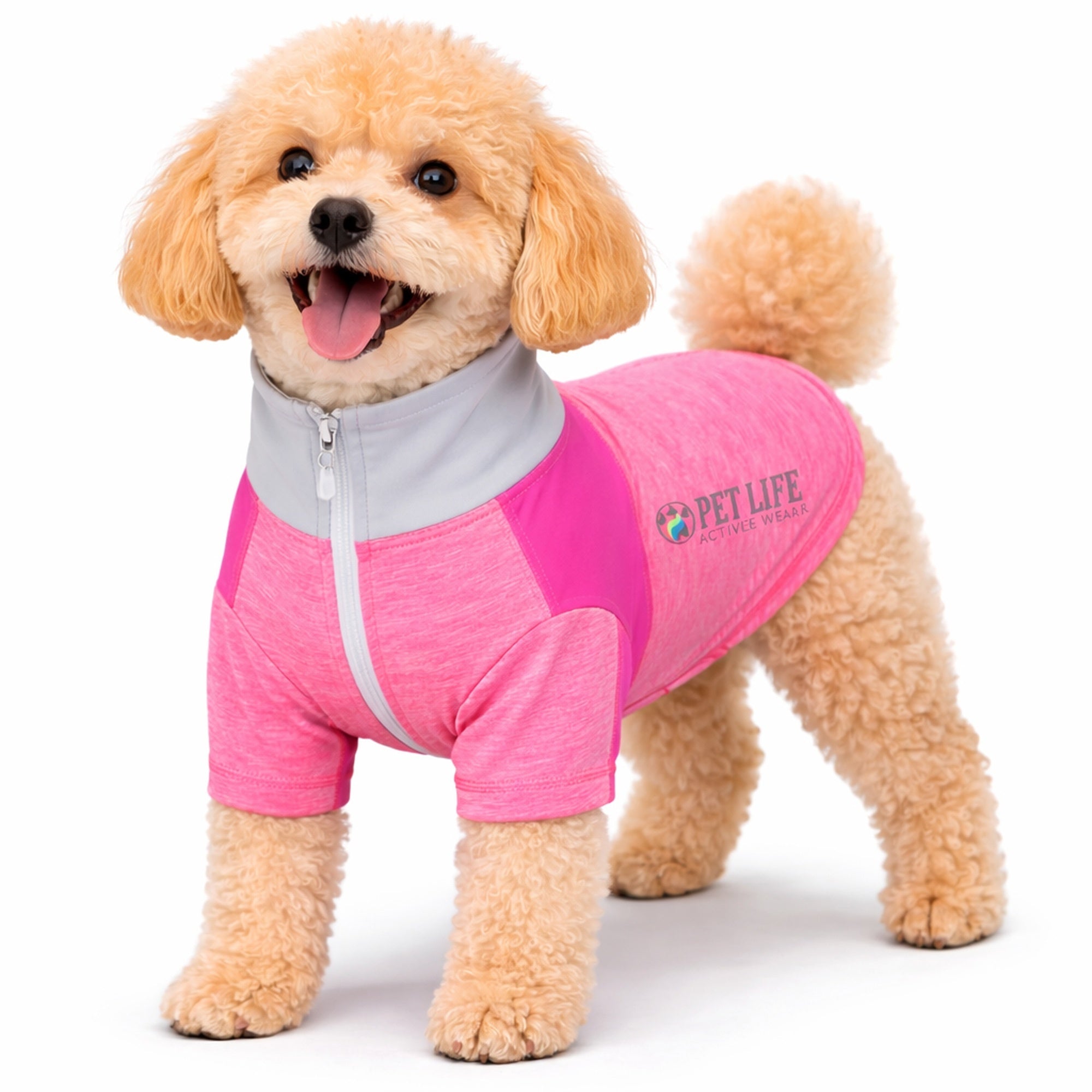 Pet Life ® Active 'Chewitt Wagassy' 4-Way-Stretch Yoga Fitness Long-Sleeve Dog T-Shirt Light Pink