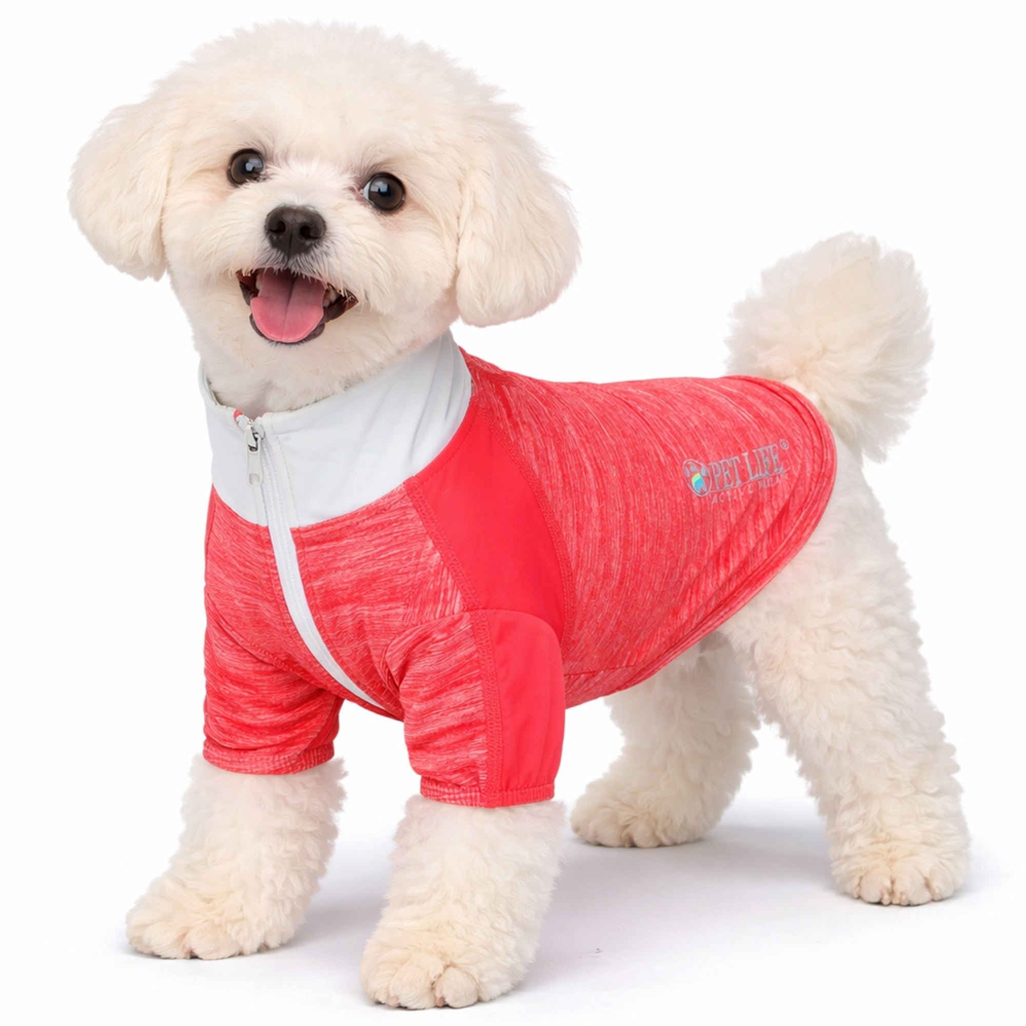 Pet Life ® Active 'Chewitt Wagassy' 4-Way-Stretch Yoga Fitness Long-Sleeve Dog T-Shirt Red