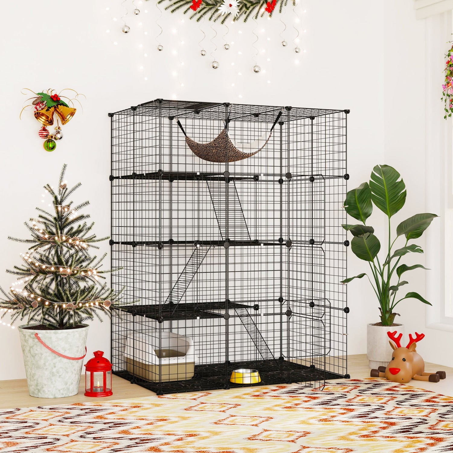 4-Tier Cat Cage with Skylight and Hammock for 1-4 Cats Default Title