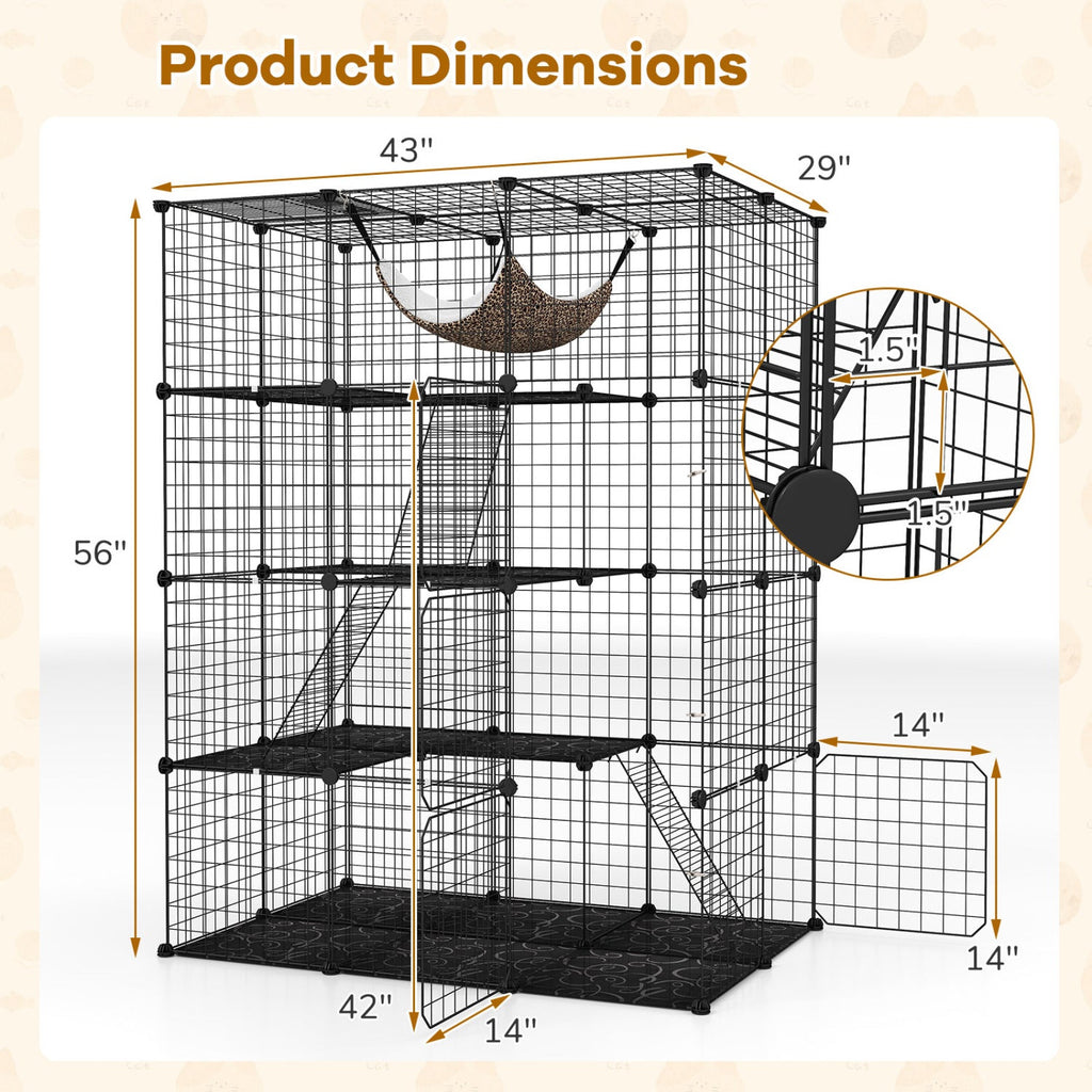 4-Tier Cat Cage with Skylight and Hammock for 1-4 Cats