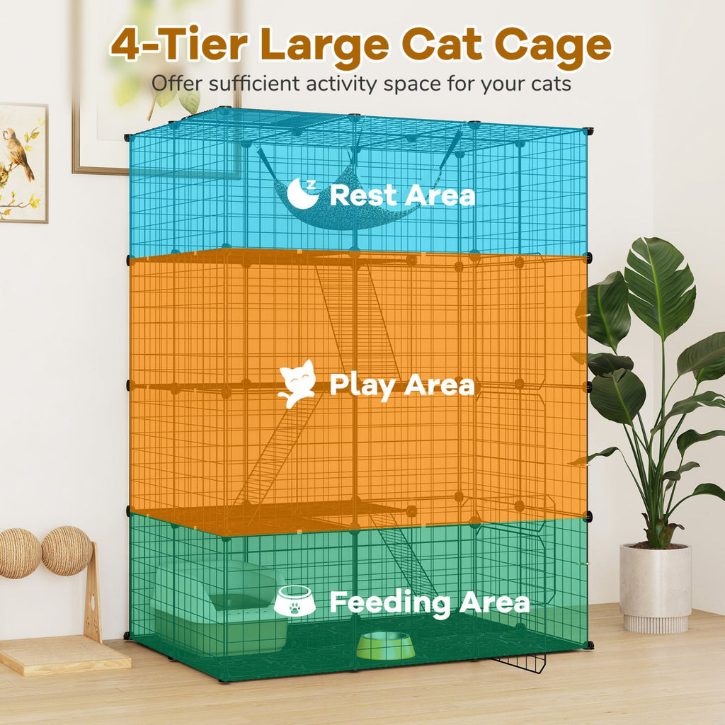 4-Tier Cat Cage with Skylight and Hammock for 1-4 Cats