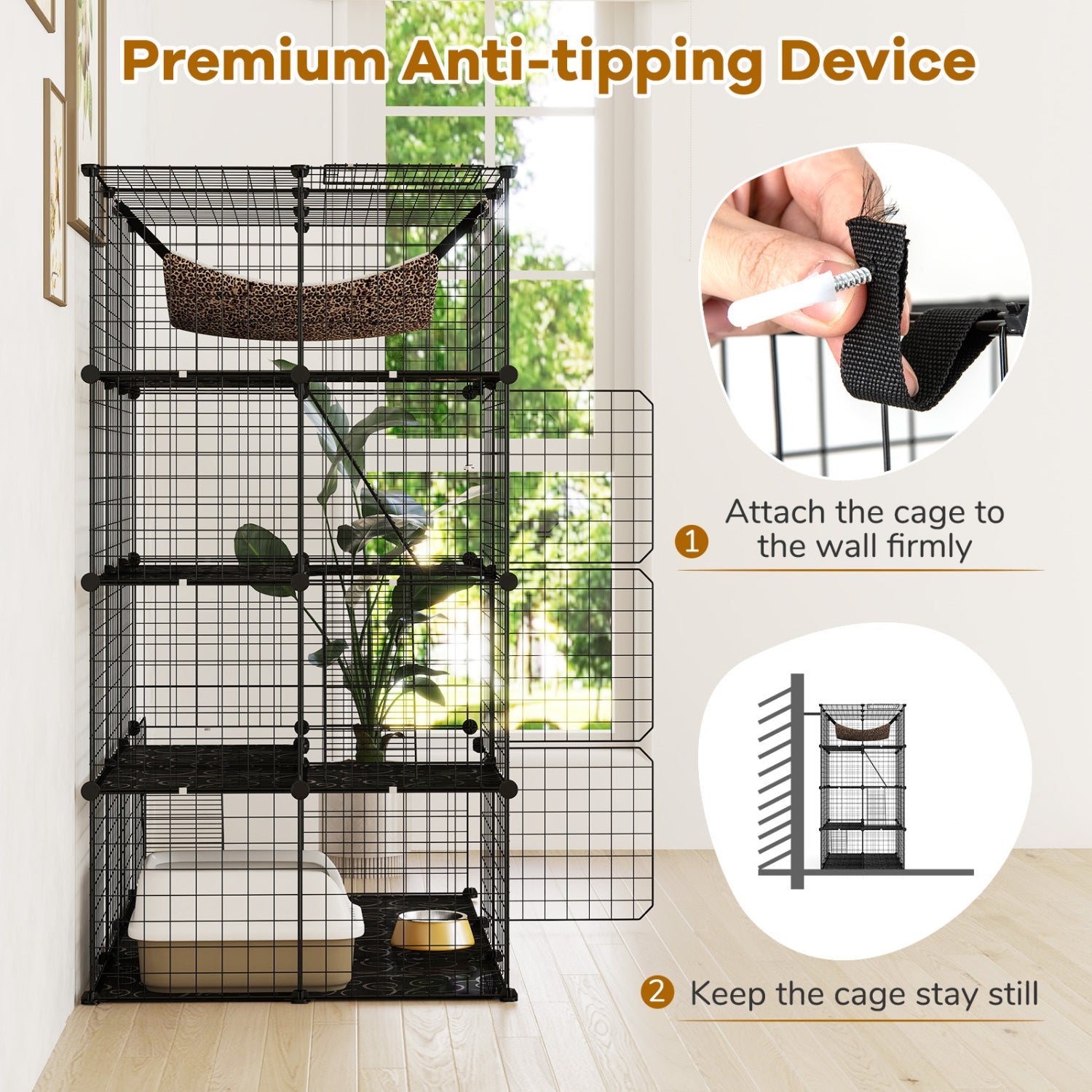 4-Tier Cat Cage with Skylight and Hammock for 1-4 Cats