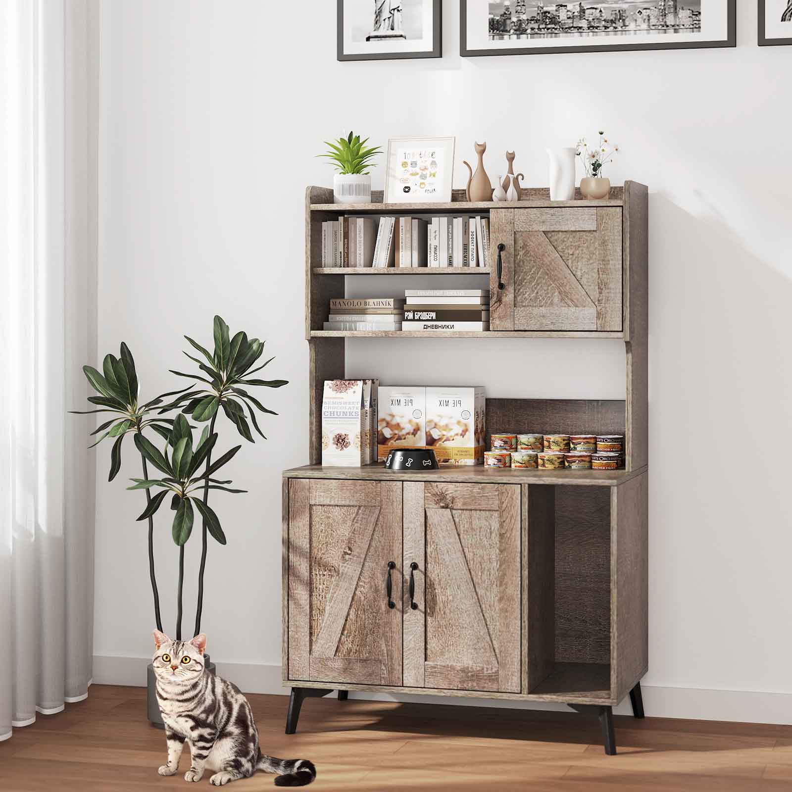 Large Cat Litter Box Enclosure with Display Storage Shelves