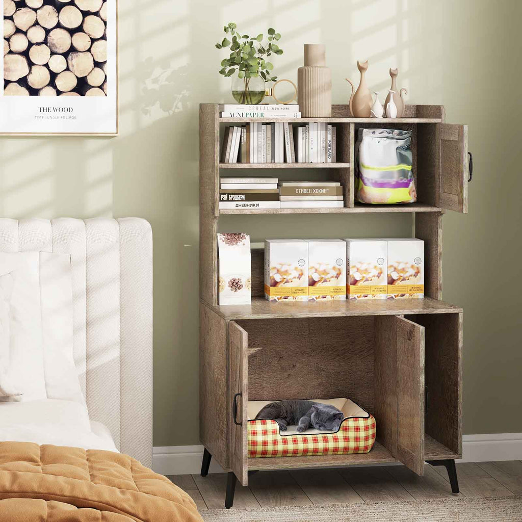 Large Cat Litter Box Enclosure with Display Storage Shelves