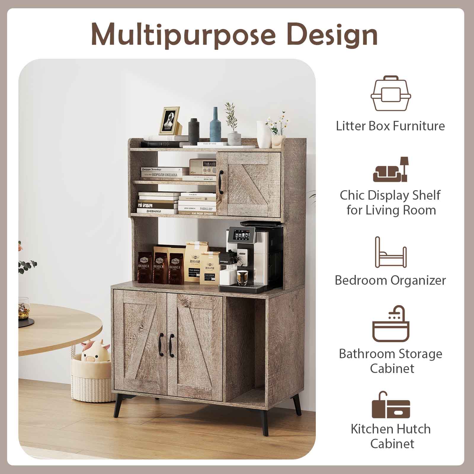 Large Cat Litter Box Enclosure with Display Storage Shelves