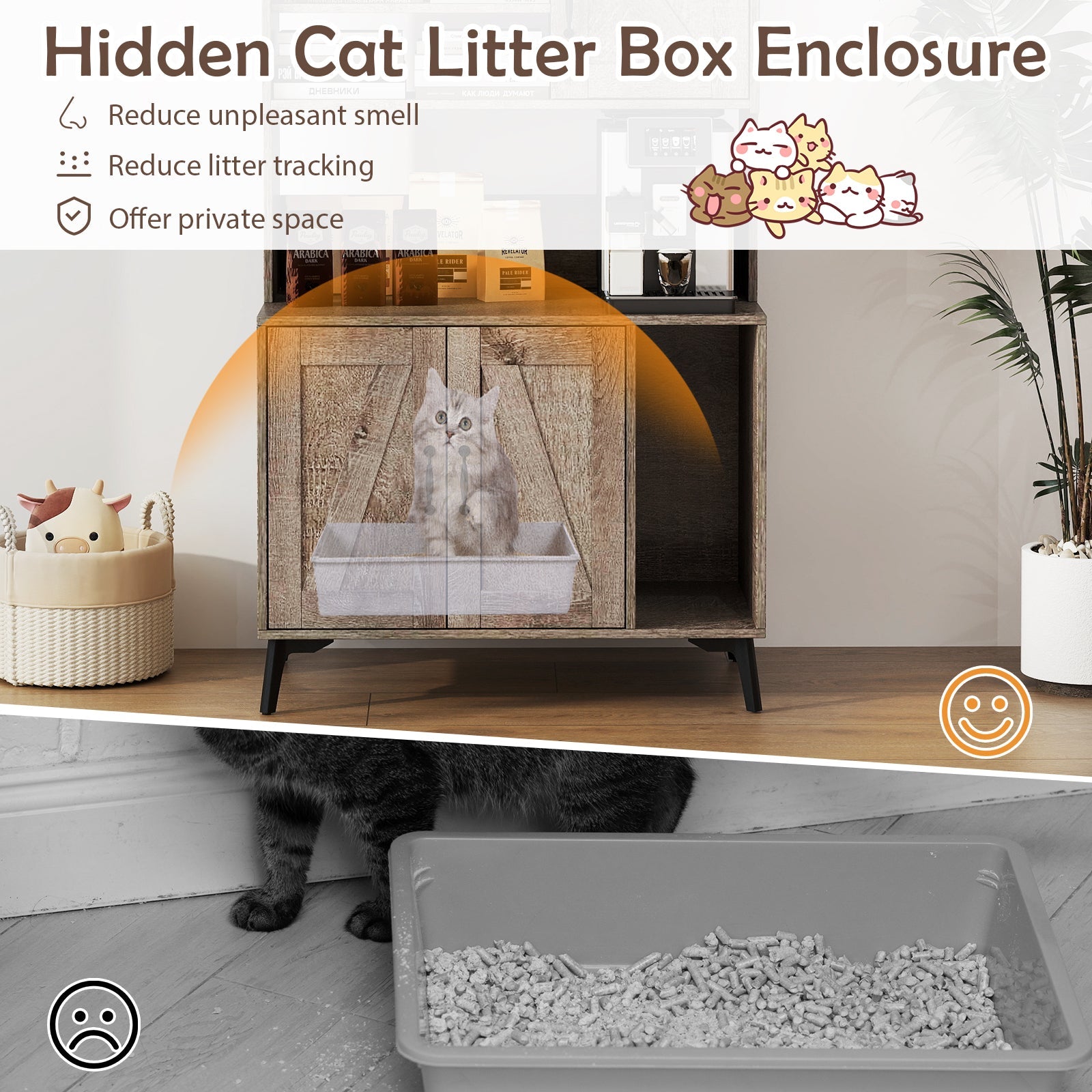Large Cat Litter Box Enclosure with Display Storage Shelves