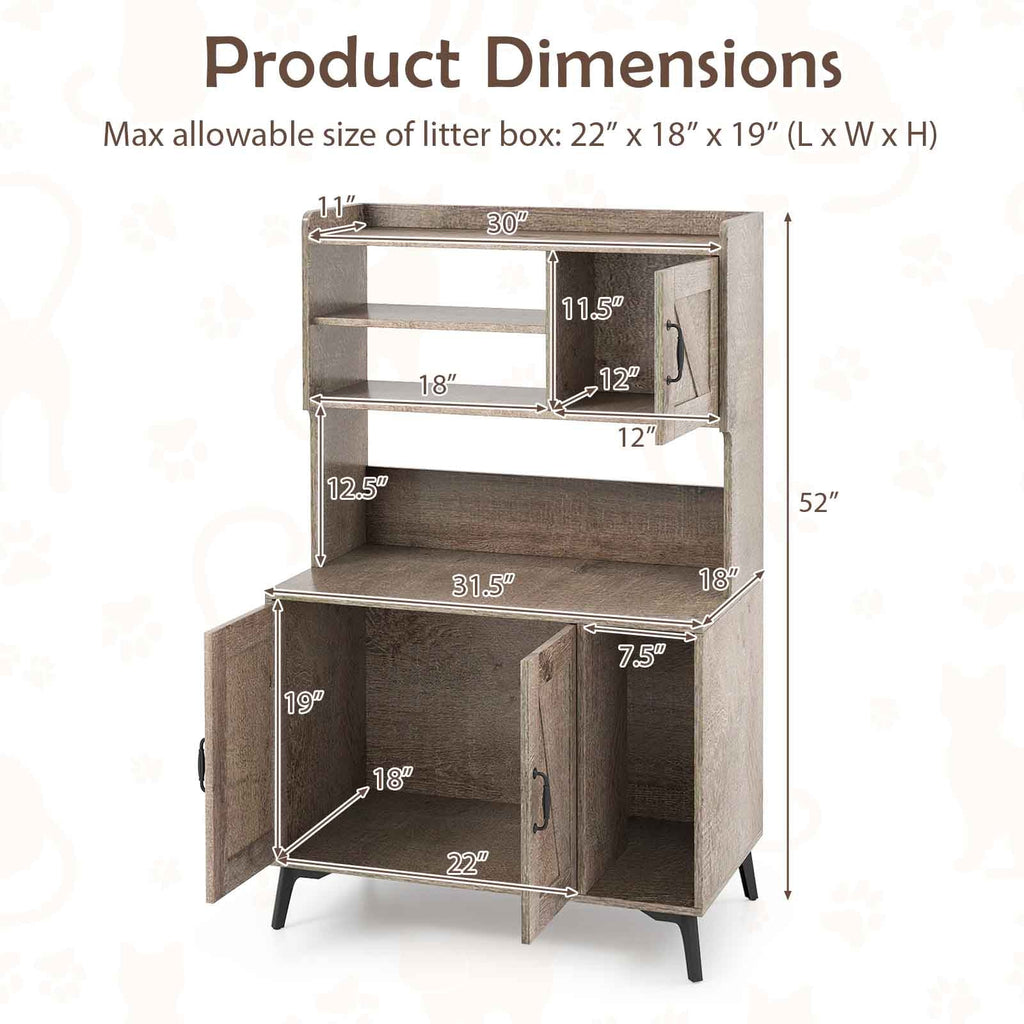 Large Cat Litter Box Enclosure with Display Storage Shelves