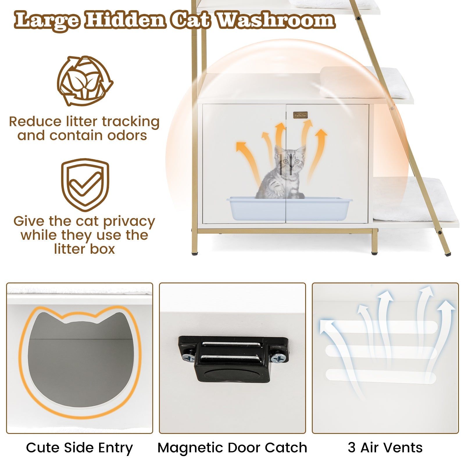 Large Cat Litter Box Enclosure with Storage and Ladder Shelf