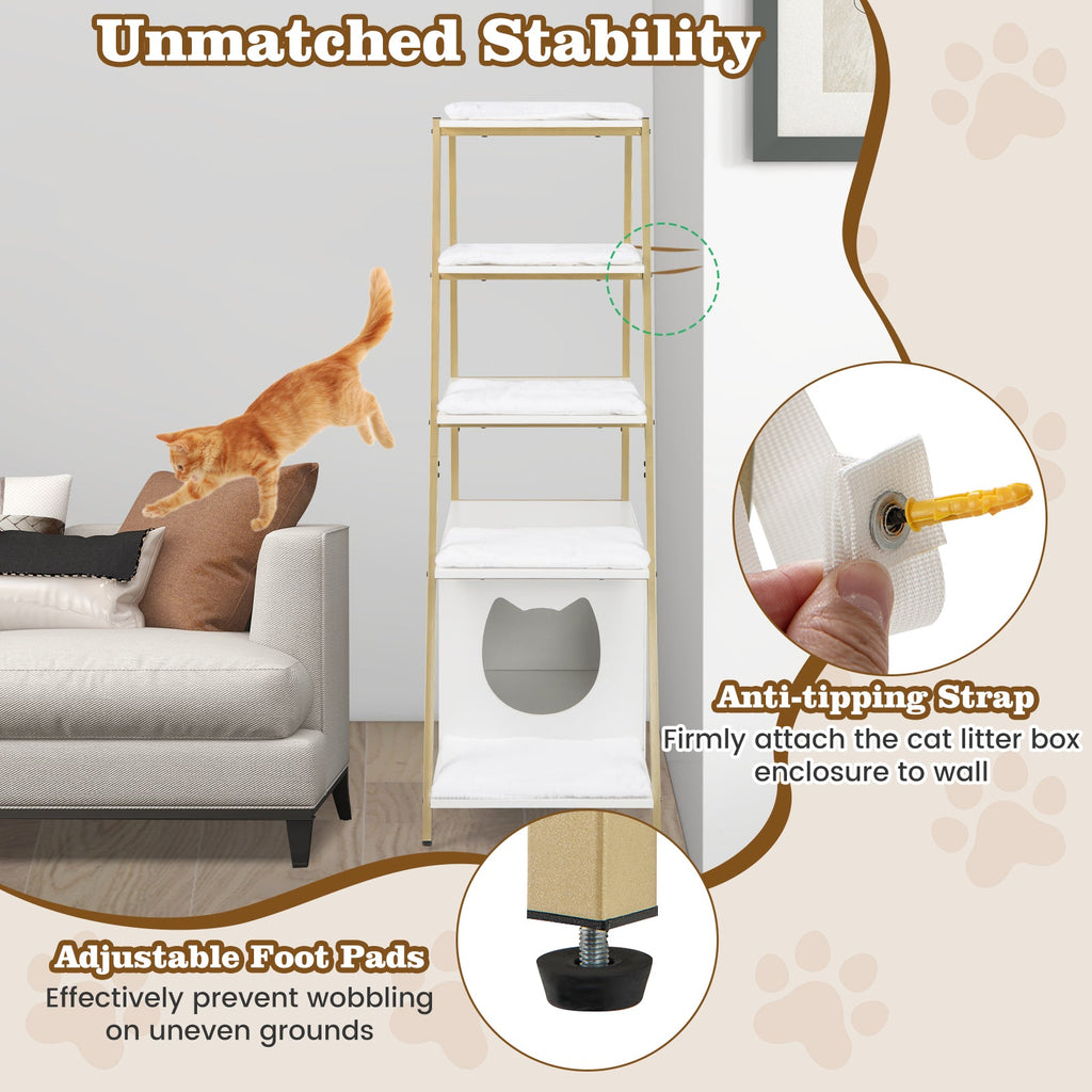 Large Cat Litter Box Enclosure with Storage and Ladder Shelf-White