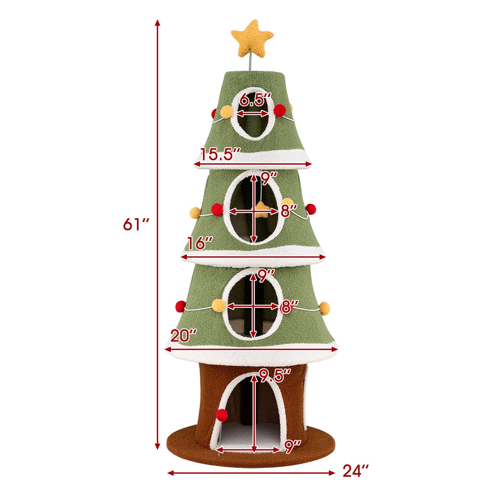 Large Christmas Cat Tree for Indoor Cats 61 Inch Cute Cat Tower with 4 Condos-Green