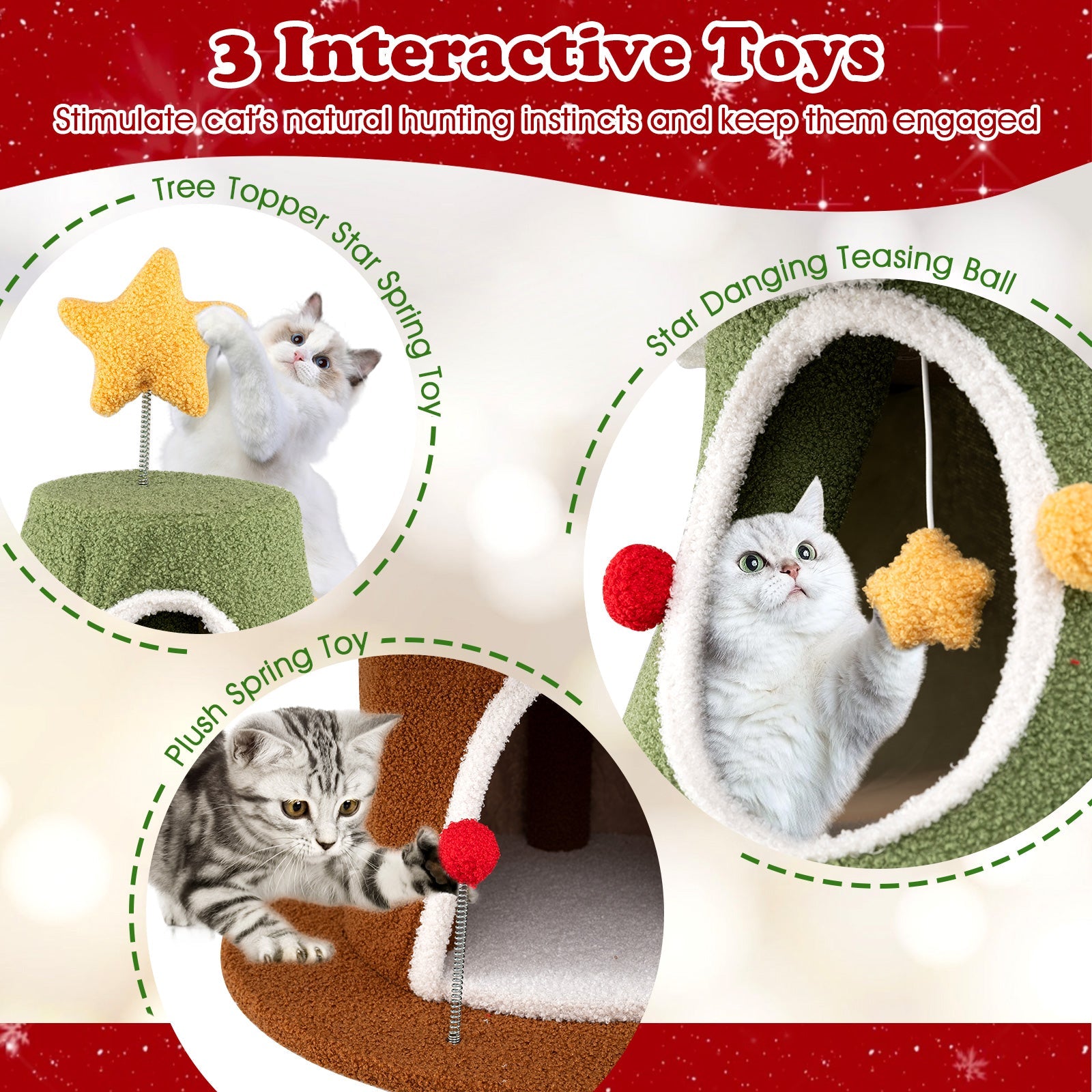 Large Christmas Cat Tree for Indoor Cats 61 Inch Cute Cat Tower with 4 Condos-Green