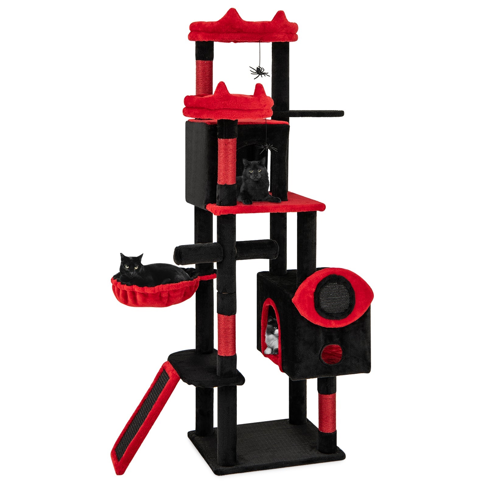 Large Gothic Cat Tree with Cat Condos and Plush Perches-Black & Red Default Title