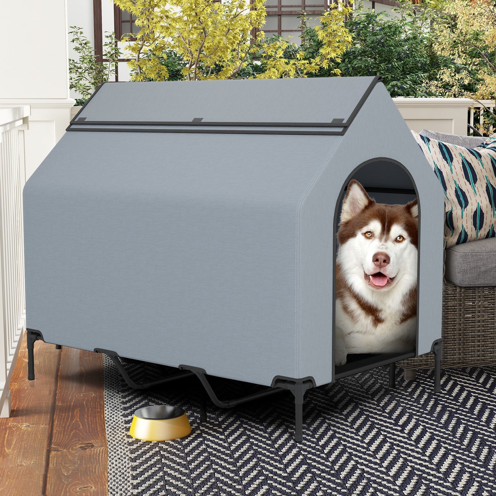 Large/Middle/Small Outdoor Elevated Pet House with Ventilated Windows-L