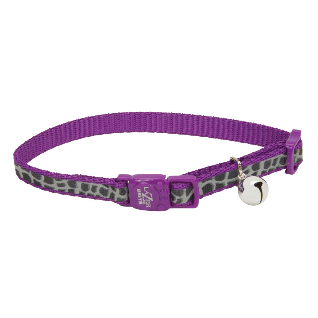 Lazer Brite Reflective Adjustable Breakaway Cat Collar Purple Animal Print