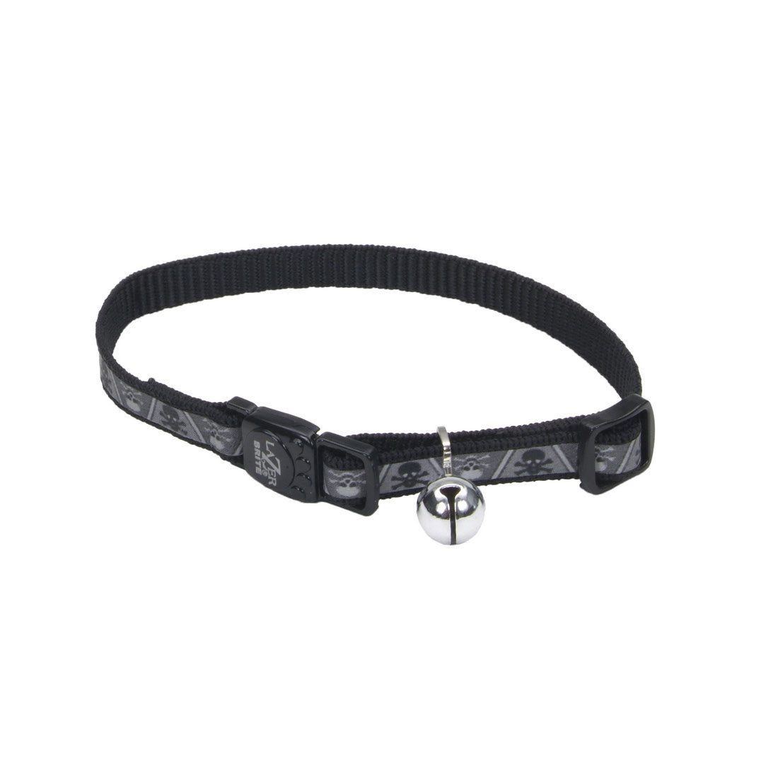 Lazer Brite Reflective Adjustable Breakaway Cat Collar Skulls and Crossbones