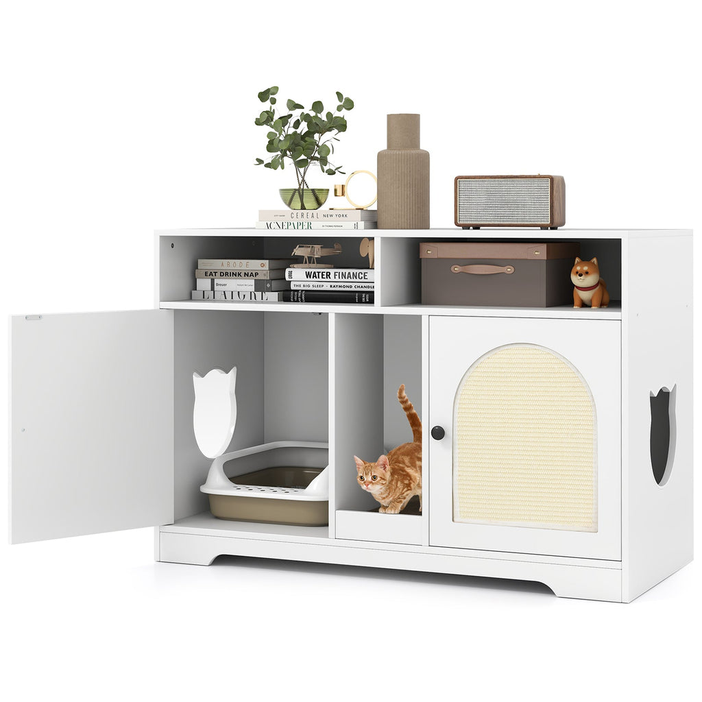 43 Inches Cat Litter Box Enclosure with Storage and Double Rooms-White Default Title