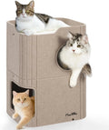 Made4Pets 2-Story Indoor Cat House Cube Bed Tunnel Condo Beige 17.3“L X 13.8”W X 23.6”H