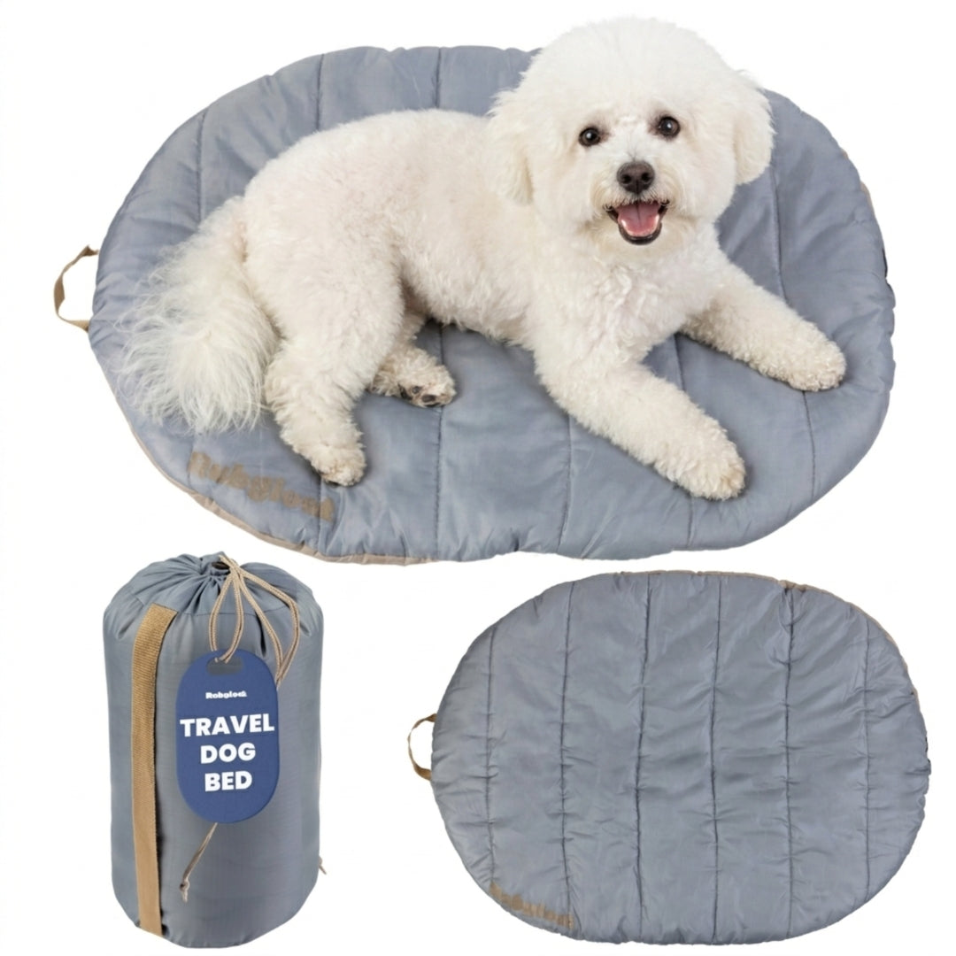 Travel Dog Bed - Foldable & Packable for Travel, Road Trip, Camping Foggy Trail Grey Small