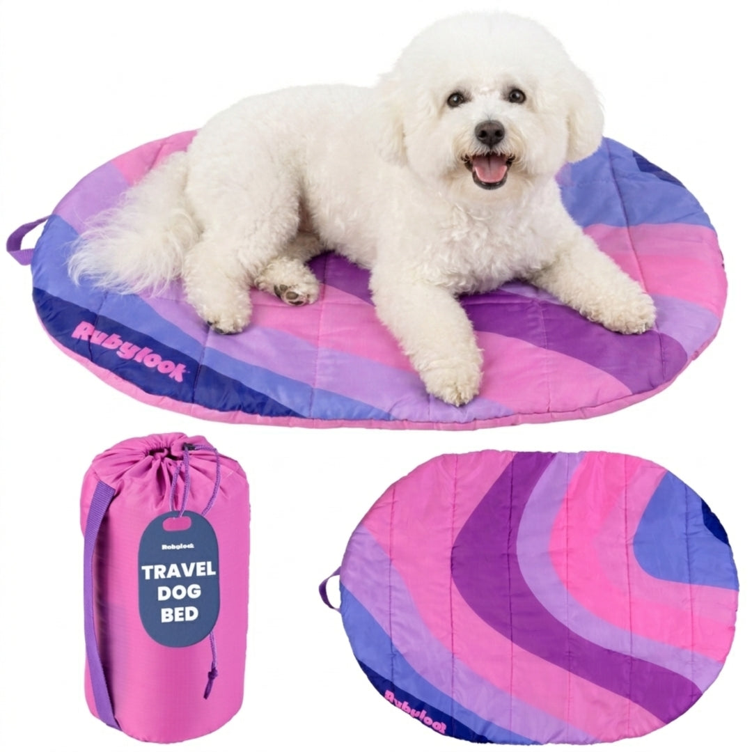 Travel Dog Bed - Foldable & Packable for Travel, Road Trip, Camping Pink Horizon Small