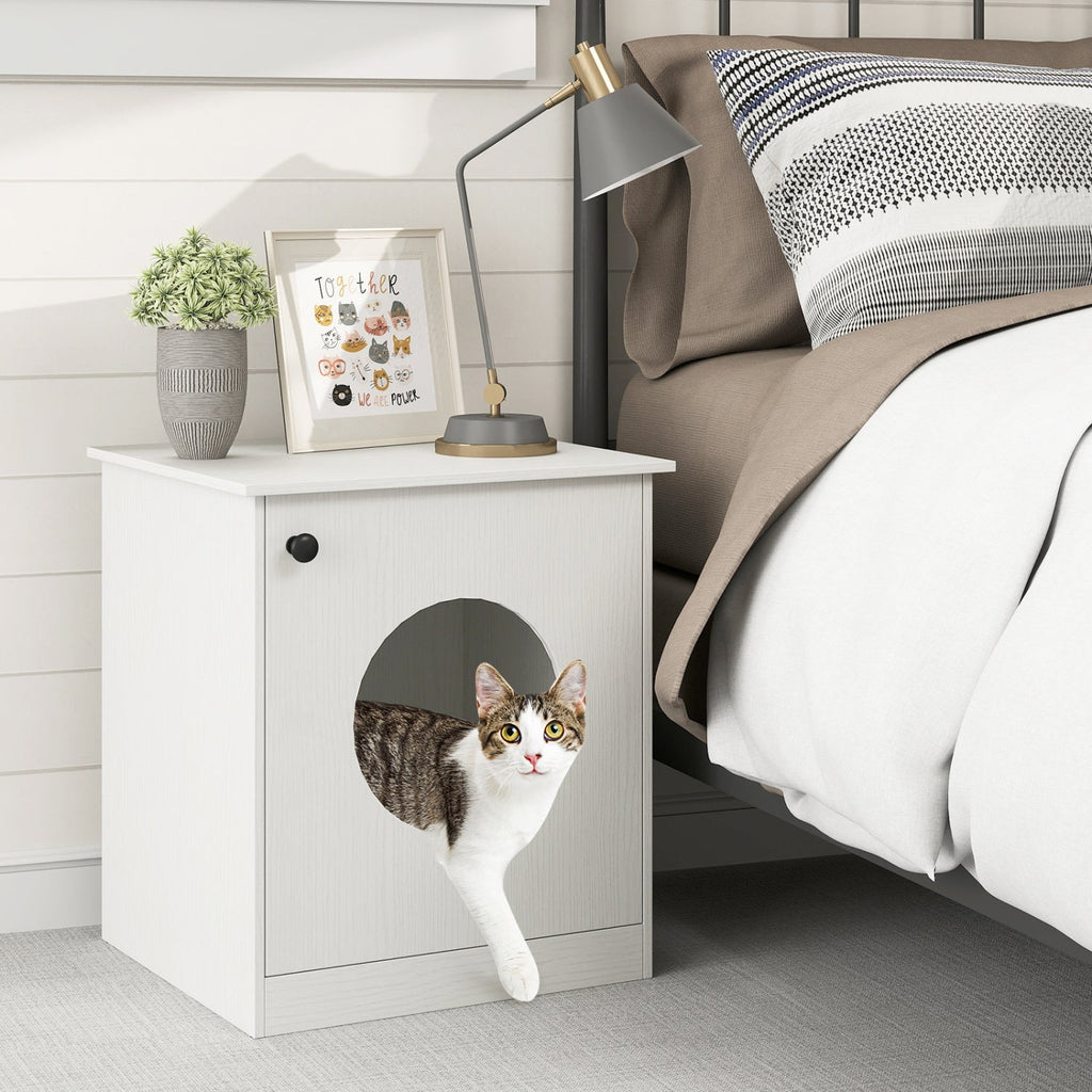 Cat Litter Box Enclosure with Nightstand Top - White Default Title