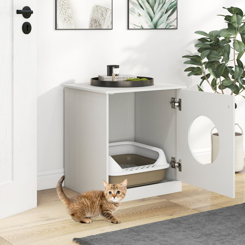 Cat Litter Box Enclosure with Nightstand Top - White