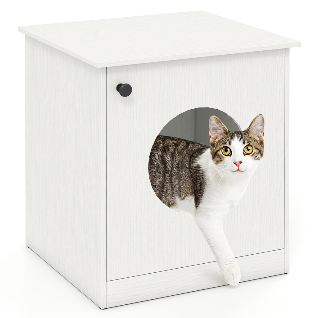 Cat Litter Box Enclosure with Nightstand Top - White