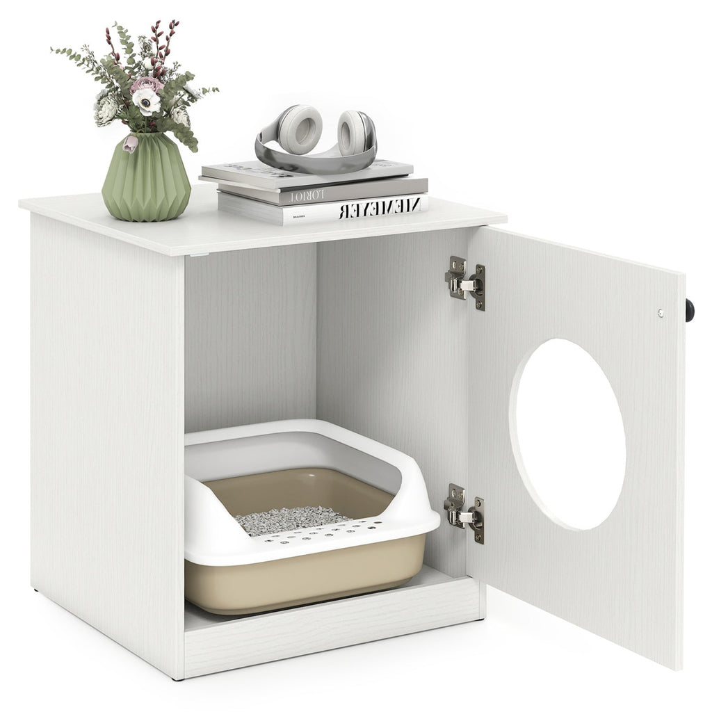 Cat Litter Box Enclosure with Nightstand Top - White