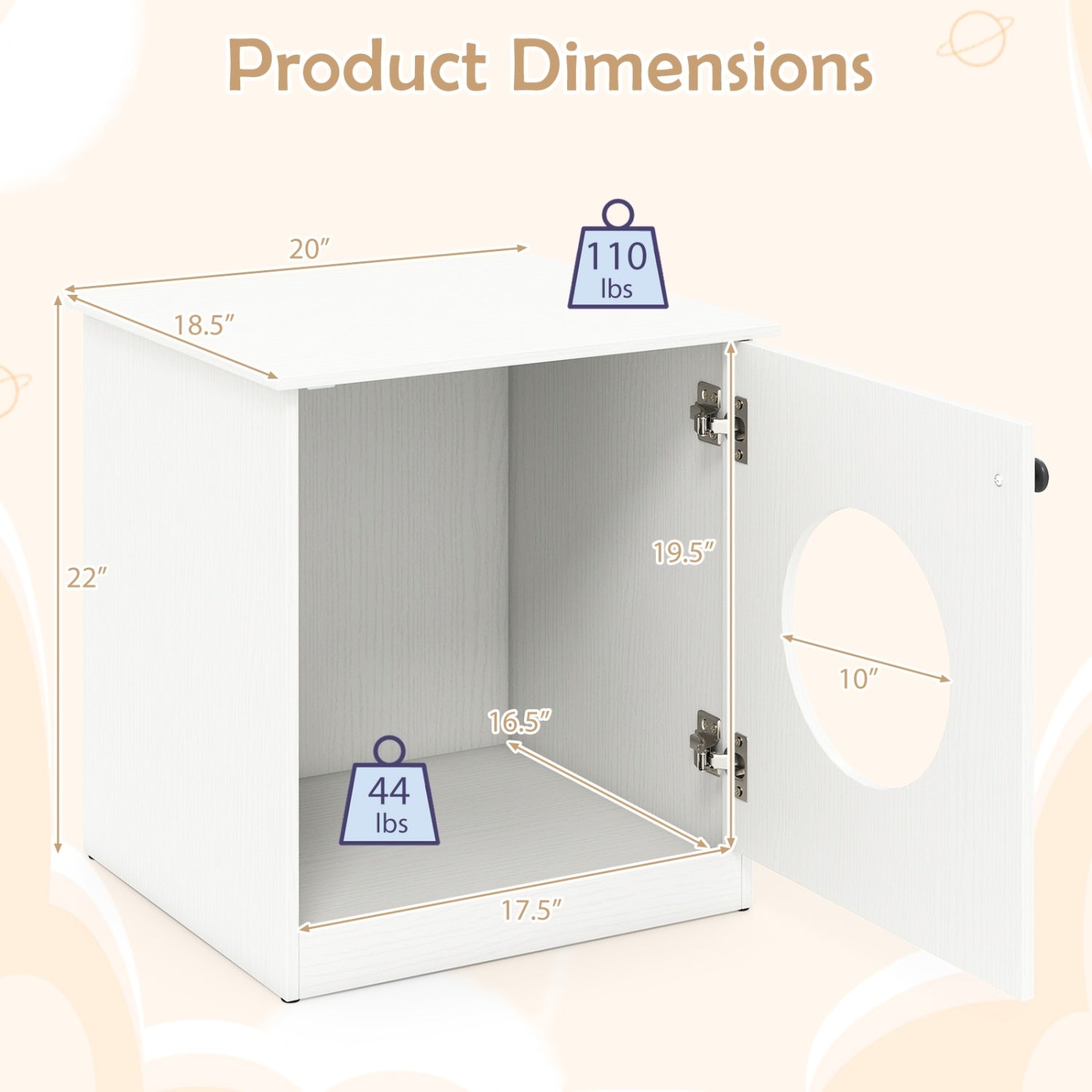 Cat Litter Box Enclosure with Nightstand Top - White