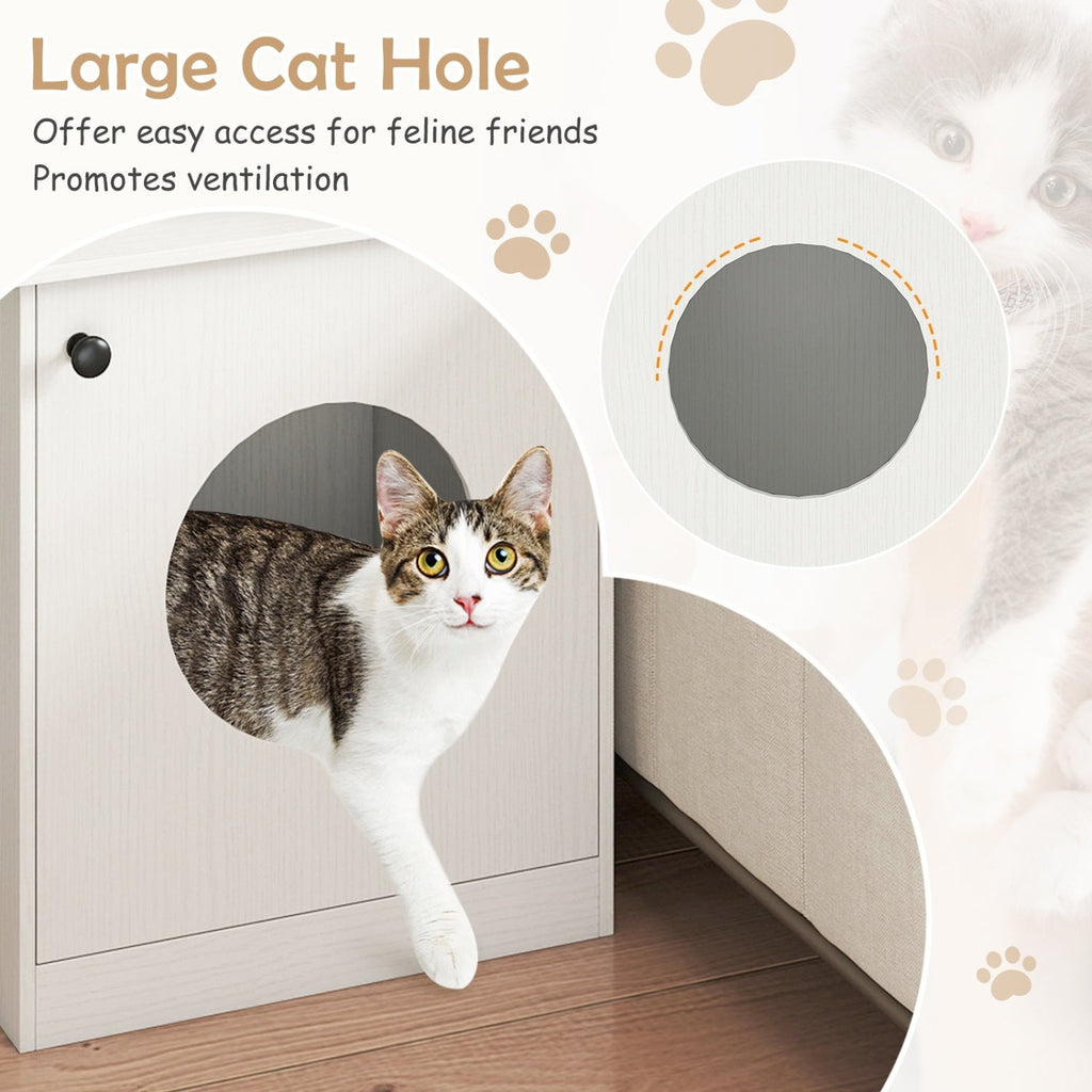 Cat Litter Box Enclosure with Nightstand Top - White