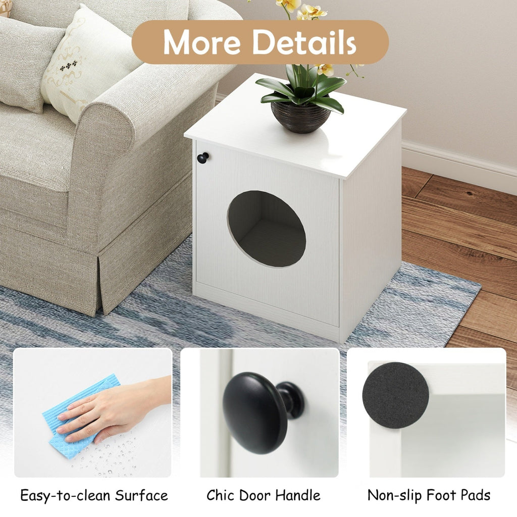 Cat Litter Box Enclosure with Nightstand Top - White