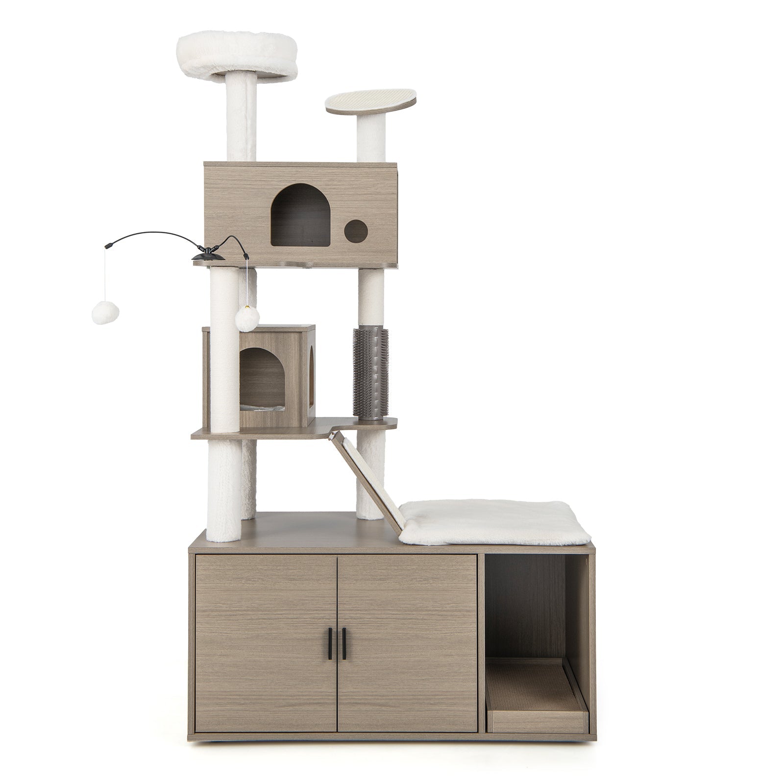 Cat Tree with Litter Box Enclosure for Indoor Cars-Gray Default Title