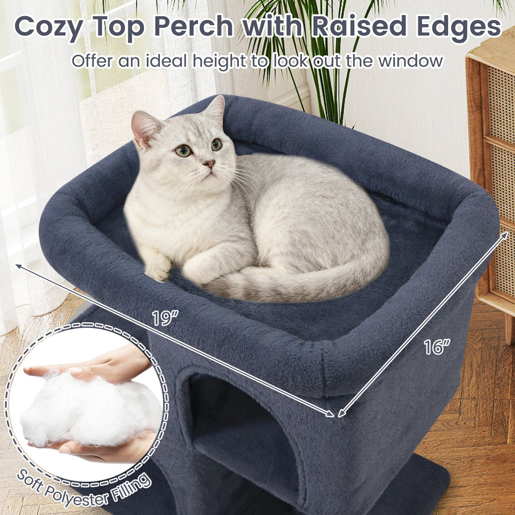Modern Cat Tree Space-saving Cat Tower with Upholstered Perch and 2 Cat Condos
