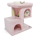 Modern Cat Tree Space-saving Cat Tower with Upholstered Perch and 2 Cat Condos Pink