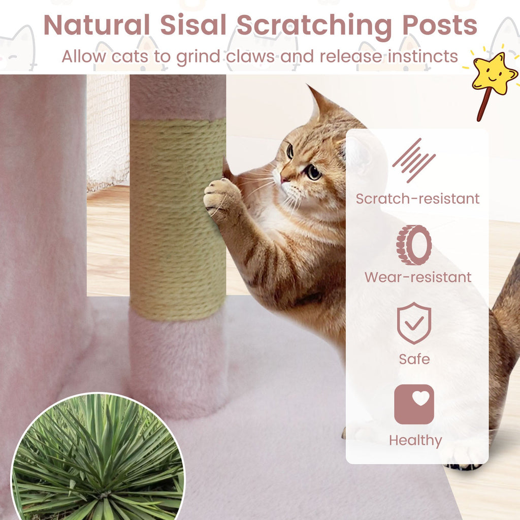 Modern Cat Tree Space-saving Cat Tower with Upholstered Perch and 2 Cat Condos