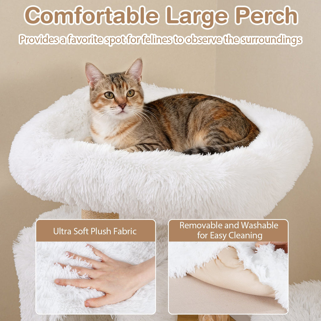 Modern Cat Tree for Indoor Cats 30.5 Cat Tower with Real Solid Wood Branches-White