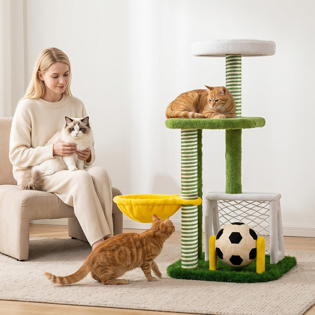 Multi-Level Cat Tree with Soccer Field & Hammock