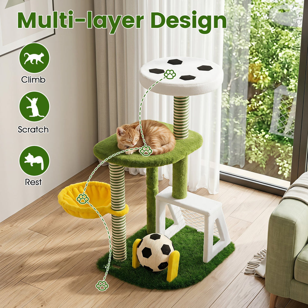 Multi-Level Cat Tree with Soccer Field & Hammock