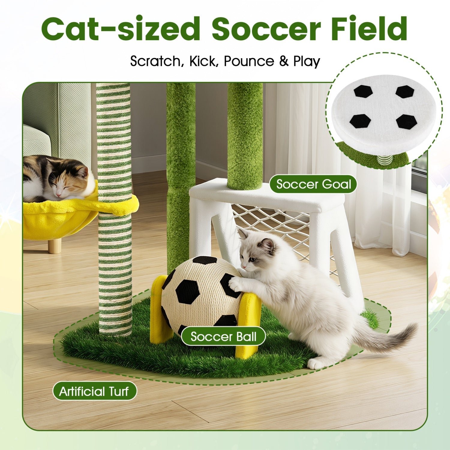 Multi-Level Cat Tree with Soccer Field & Hammock