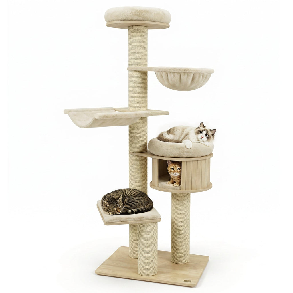 75.5" Tall Cat Tree with Sisal Posts, Hammock & Basket