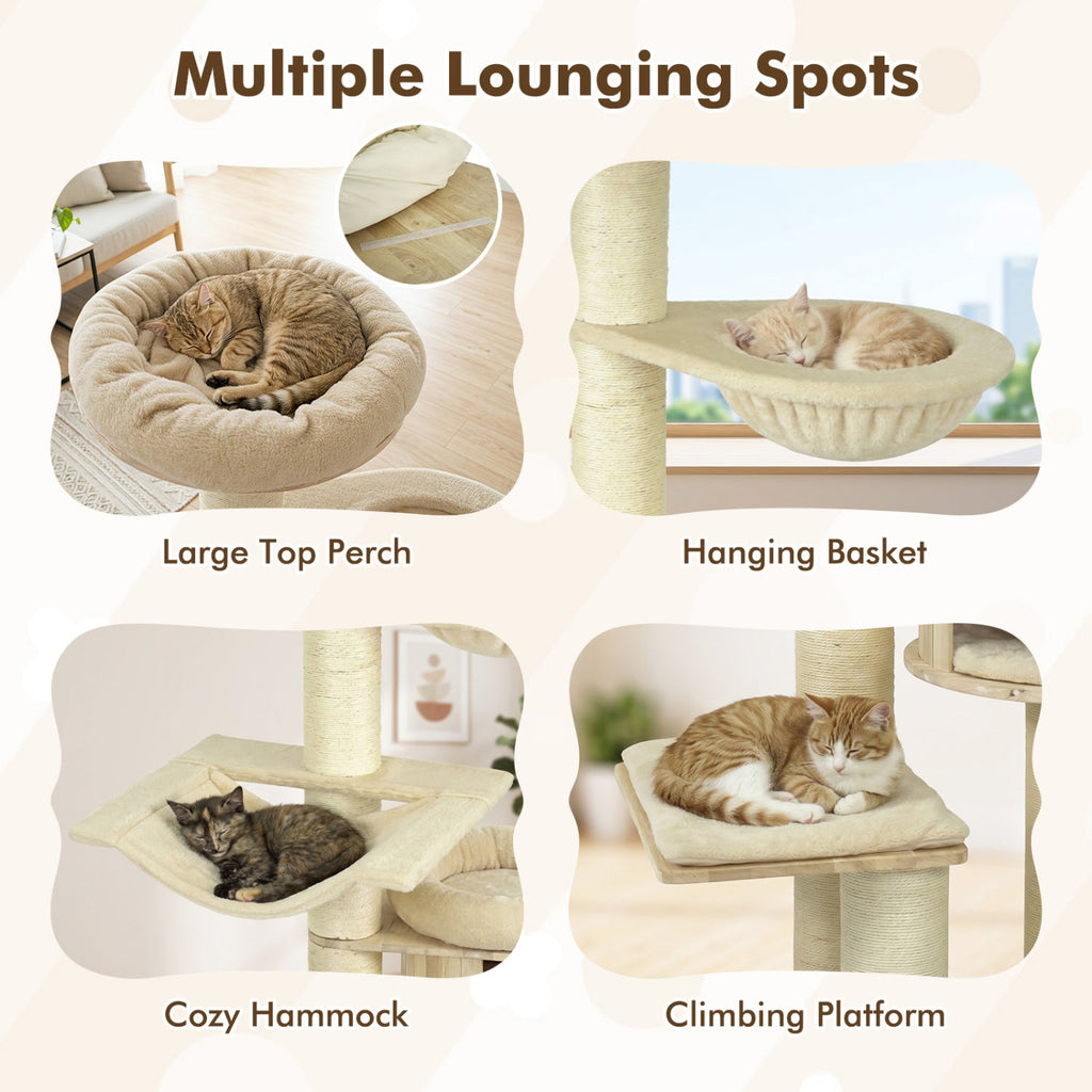 75.5" Tall Cat Tree with Sisal Posts, Hammock & Basket