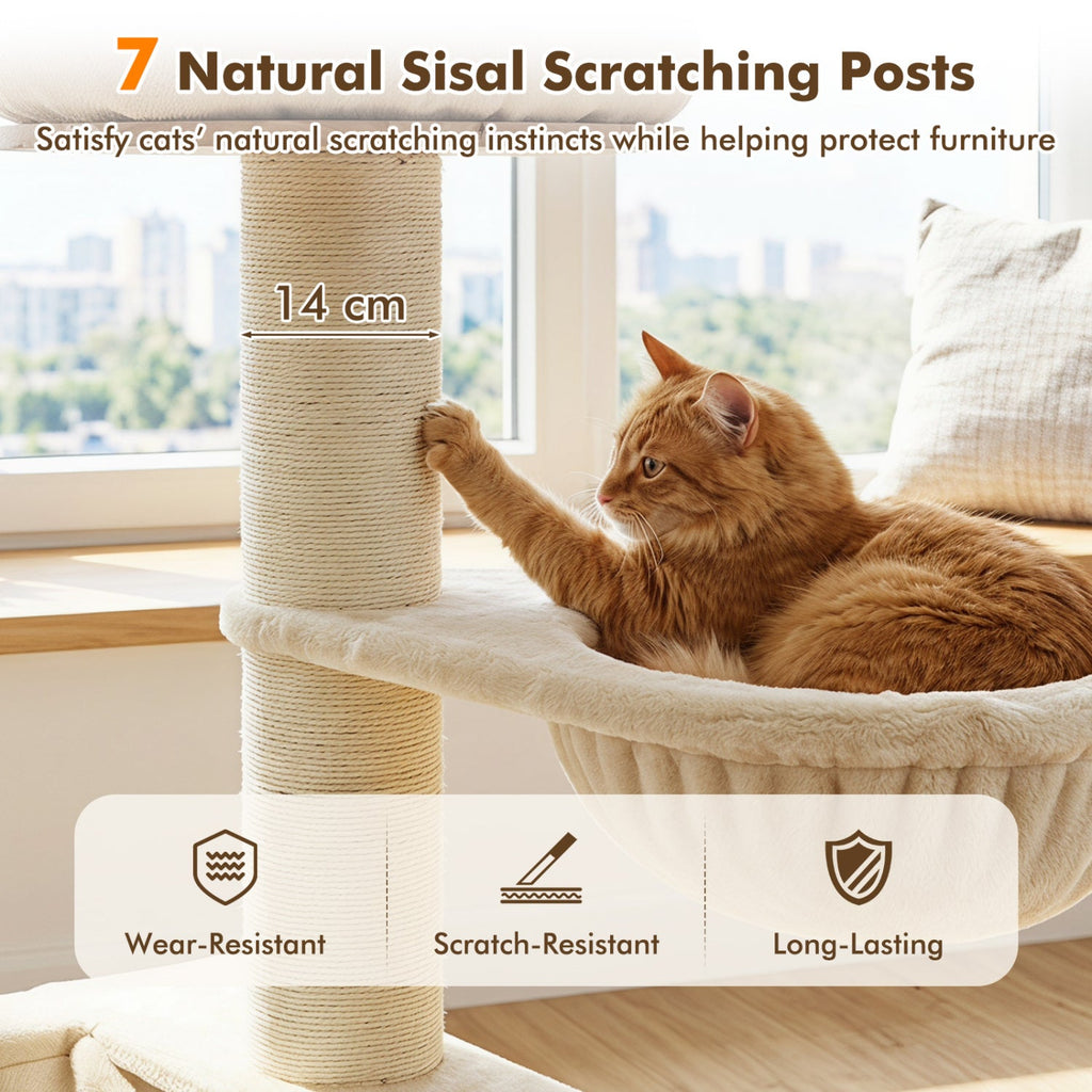 75.5" Tall Cat Tree with Sisal Posts, Hammock & Basket