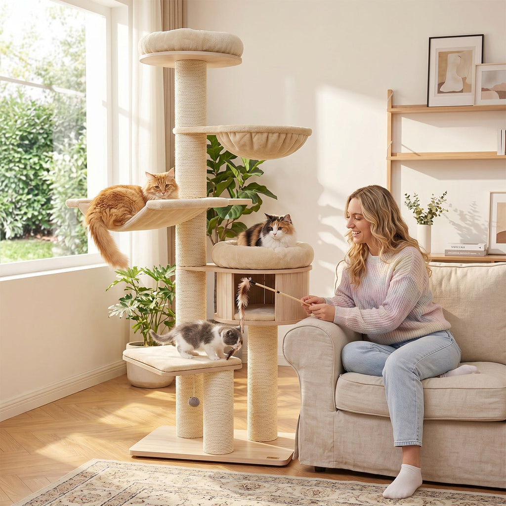 75.5" Tall Cat Tree with Sisal Posts, Hammock & Basket