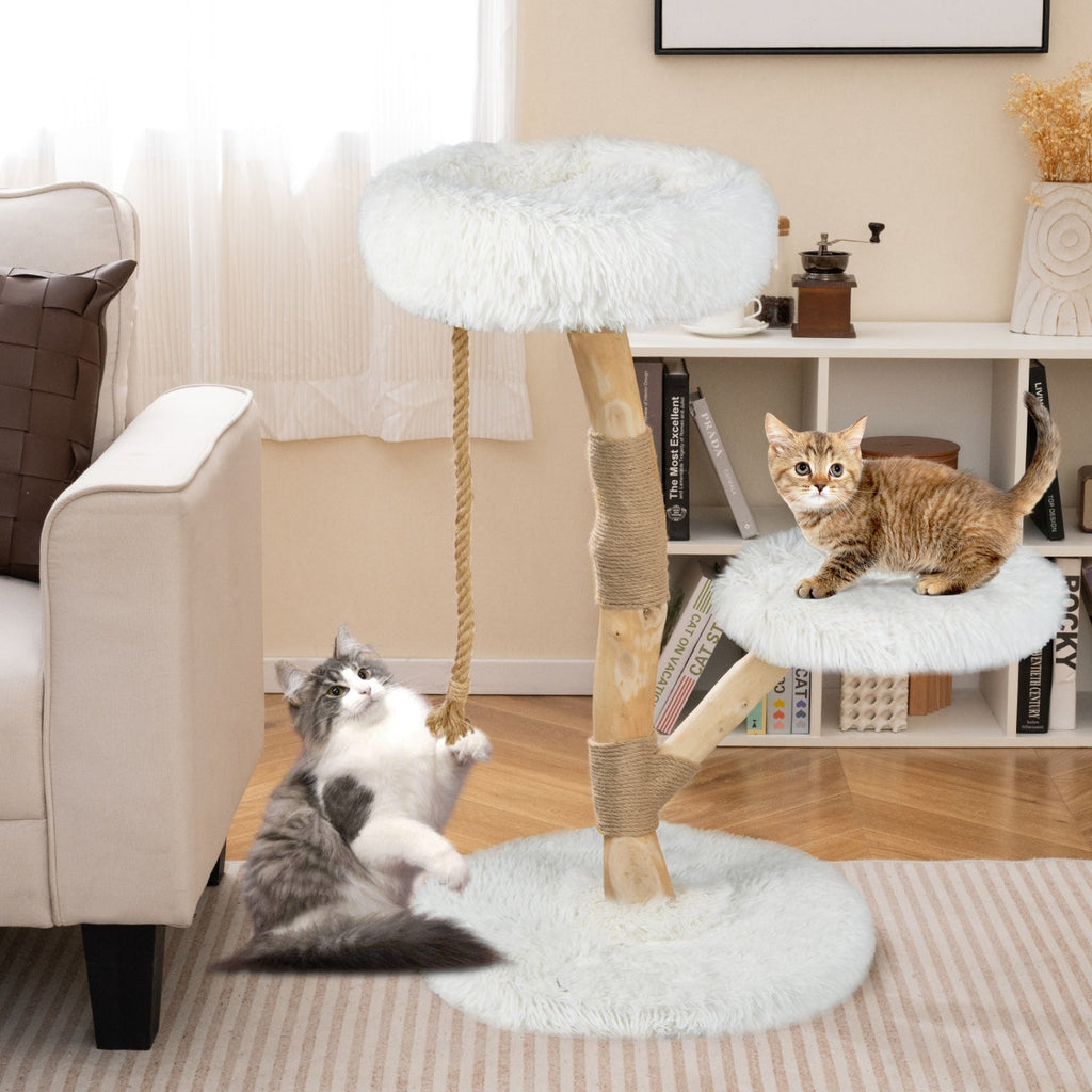 Wooden Cat Tree Tower with Perch and Scratching Posts Default Title