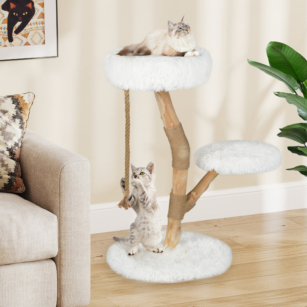 Wooden Cat Tree Tower with Perch and Scratching Posts