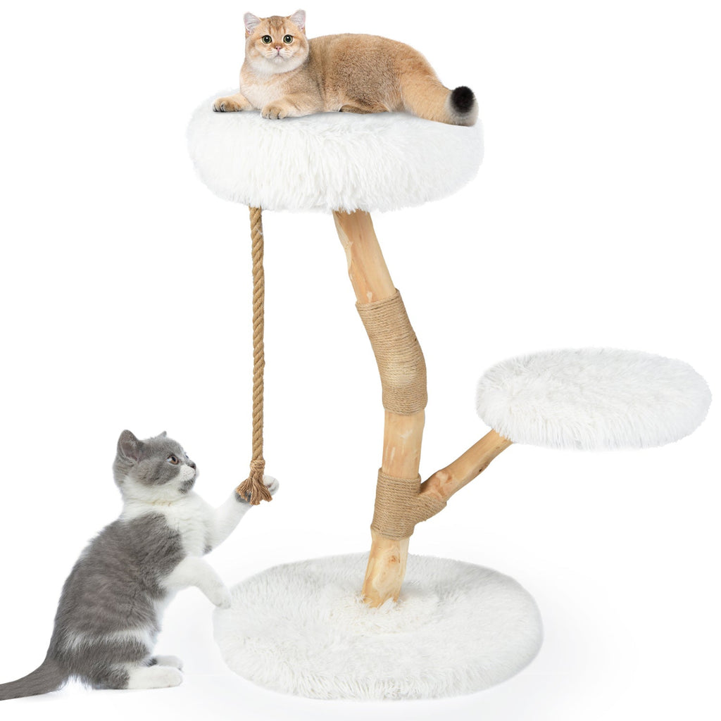 Wooden Cat Tree Tower with Perch and Scratching Posts
