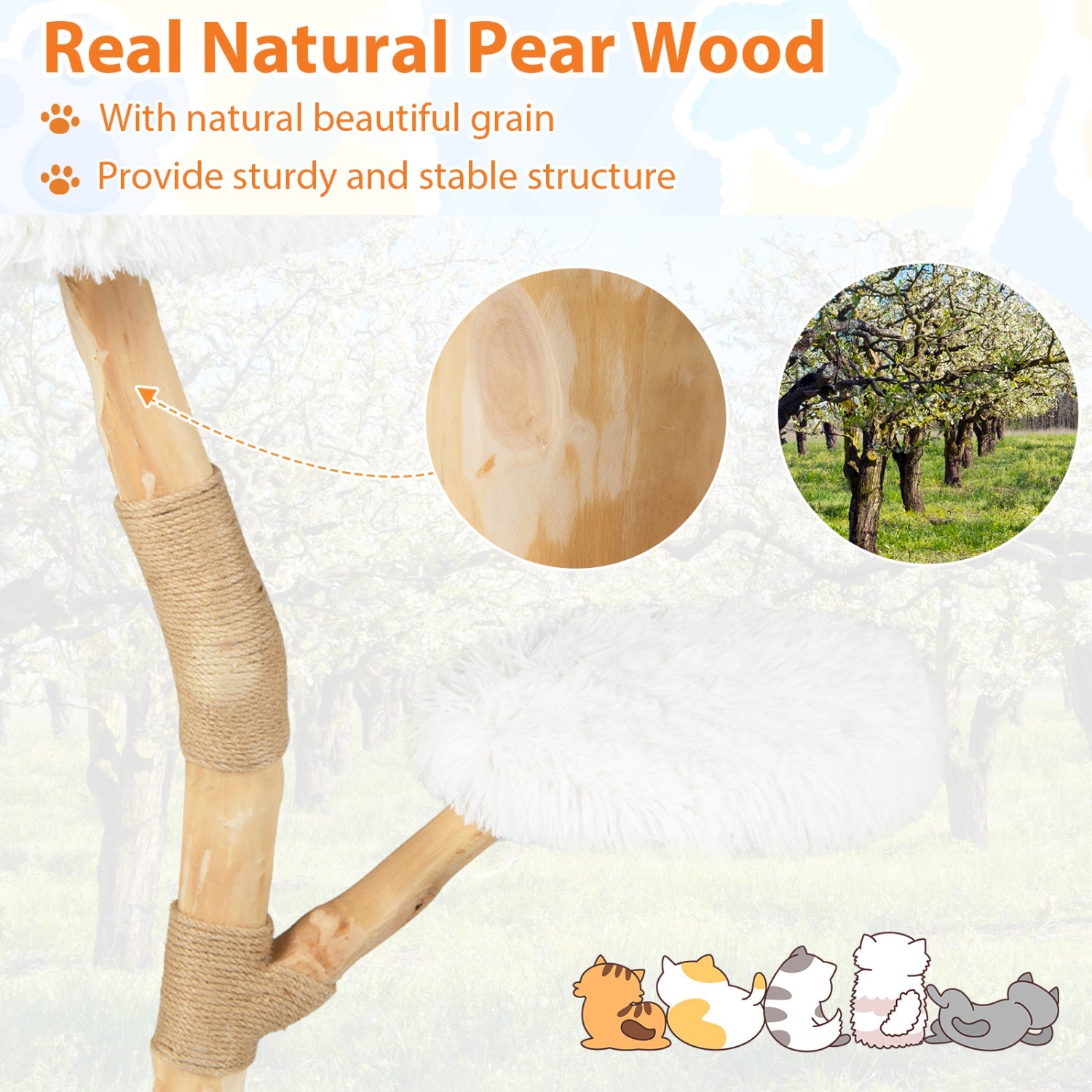 Wooden Cat Tree Tower with Perch and Scratching Posts