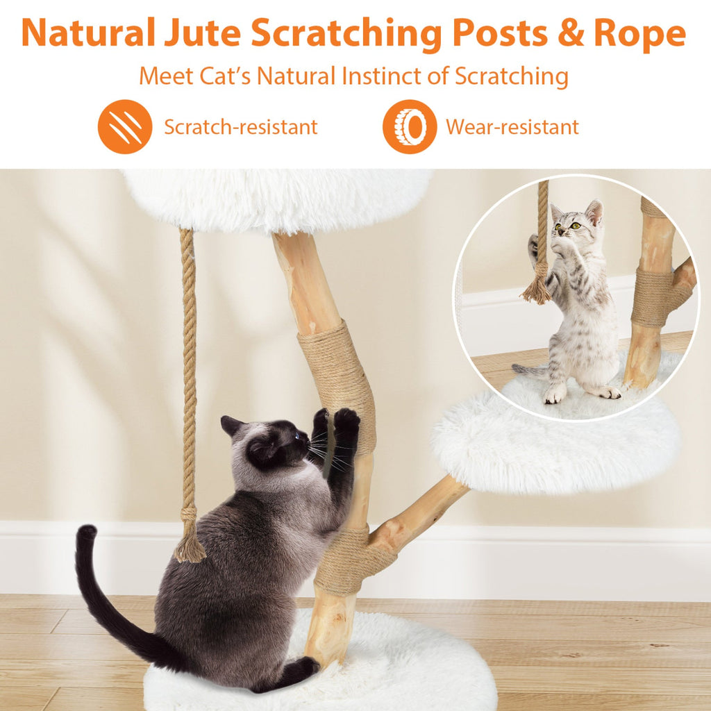 Wooden Cat Tree Tower with Perch and Scratching Posts